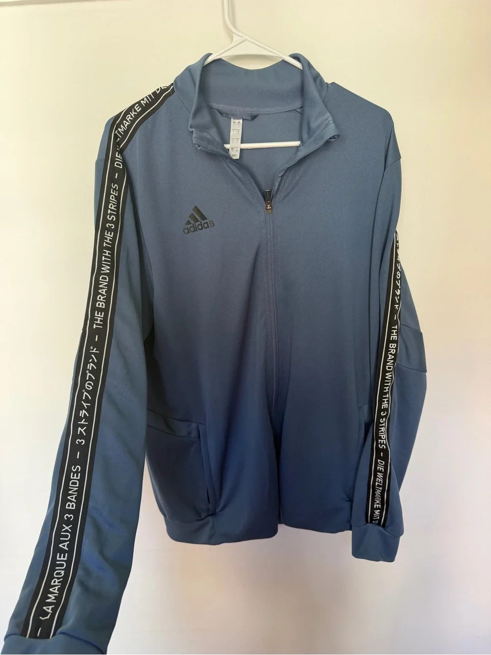 adidas Men's Dusty Blue Full-Zip Track Jacket with Black Trim